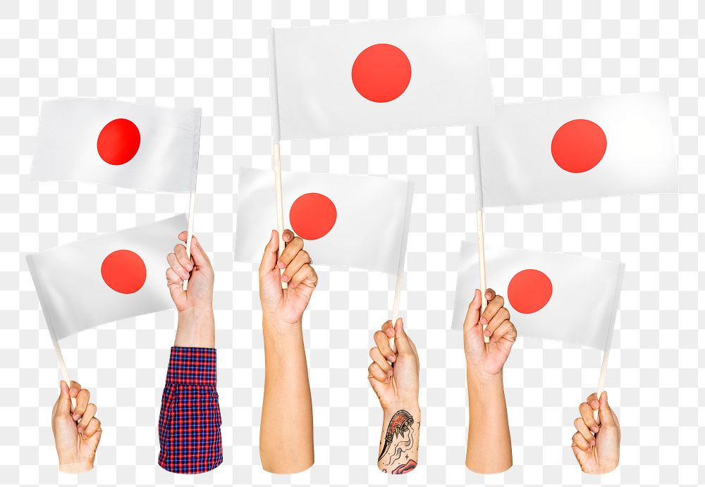 Hands waving png Japanese flags, transparent background