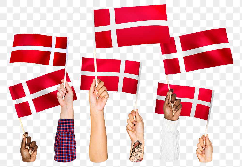 Hands waving png Denmark flags, transparent background