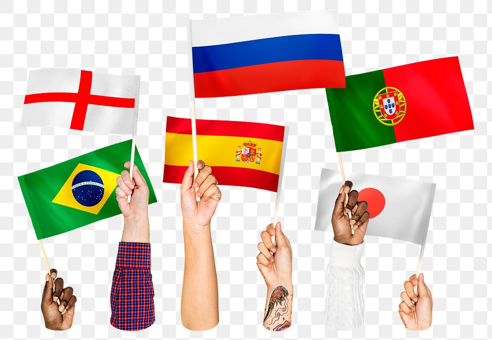 Hands waving  flags, transparent background