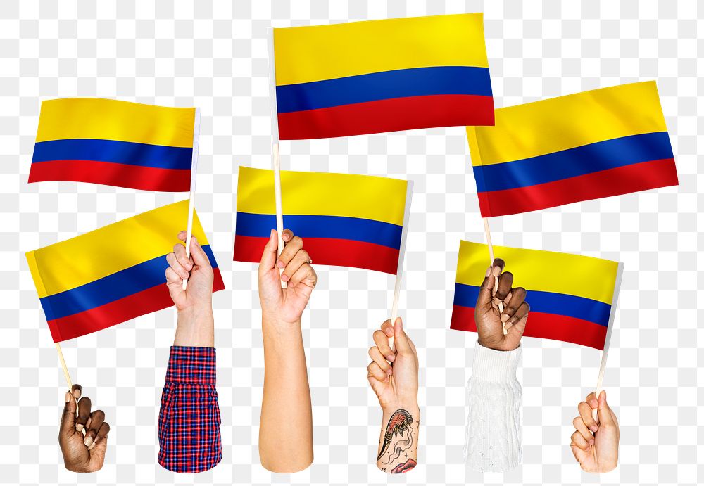 Hands waving png Columbian flags, transparent background