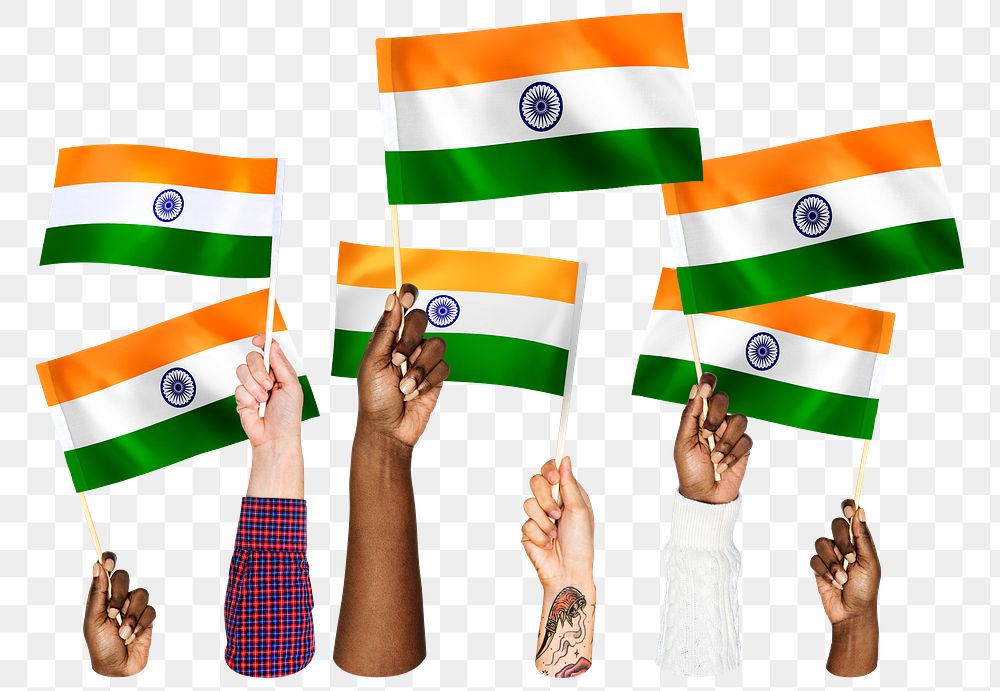 Hands waving png Indian flags, transparent background