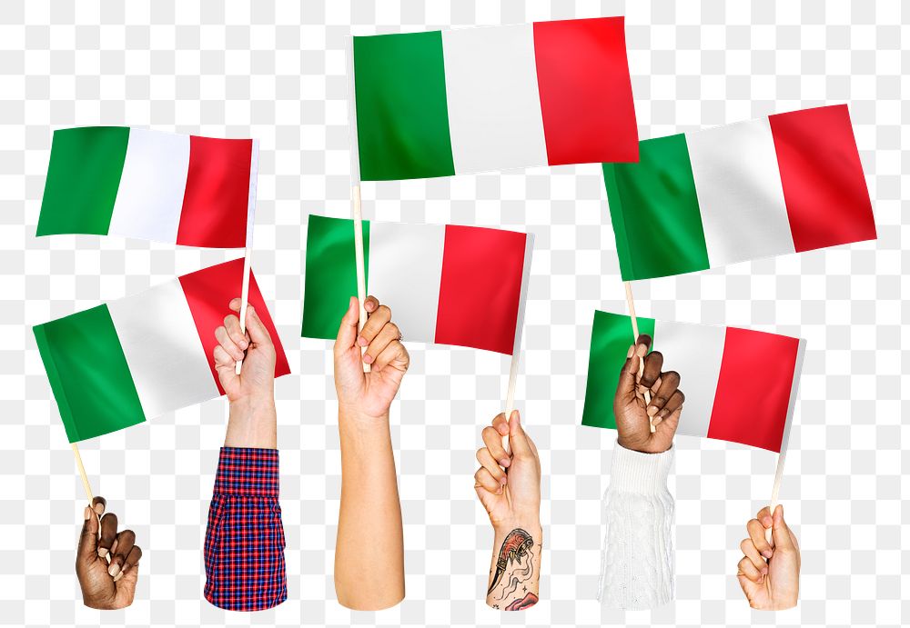 Hands waving png Italian flags, transparent background