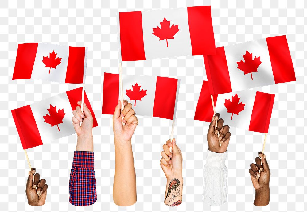 Hands waving png Canadian flags, transparent background