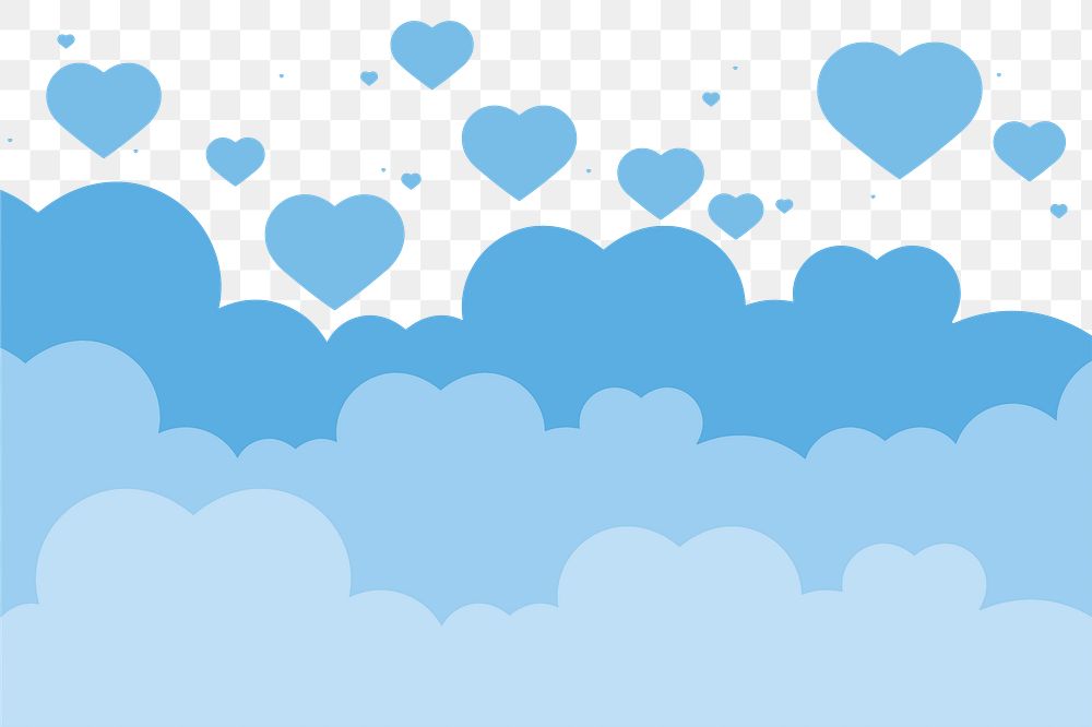 Png blue heart shaped clouds element, transparent background