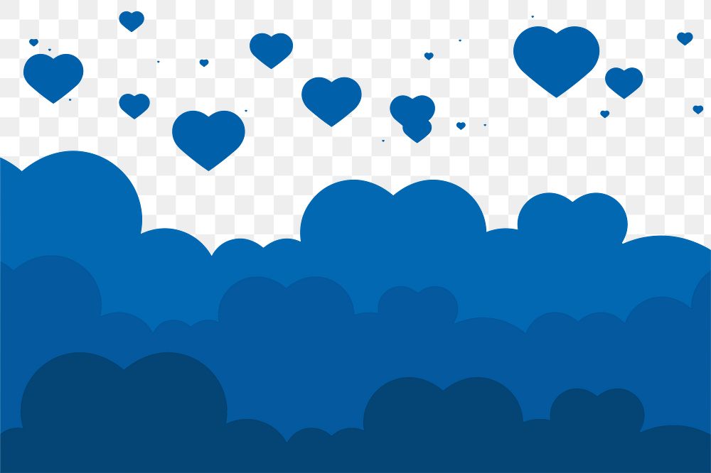 Png blue heart clouds element, transparent background