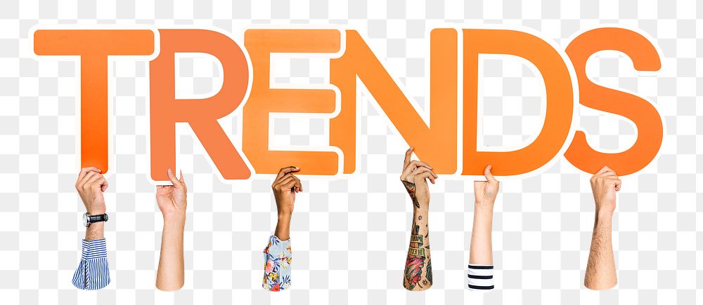 Trends word png element, transparent background