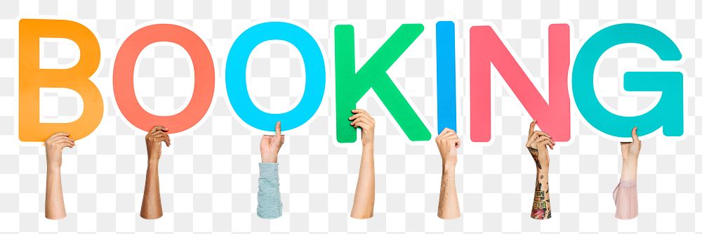 Booking word png element, transparent background