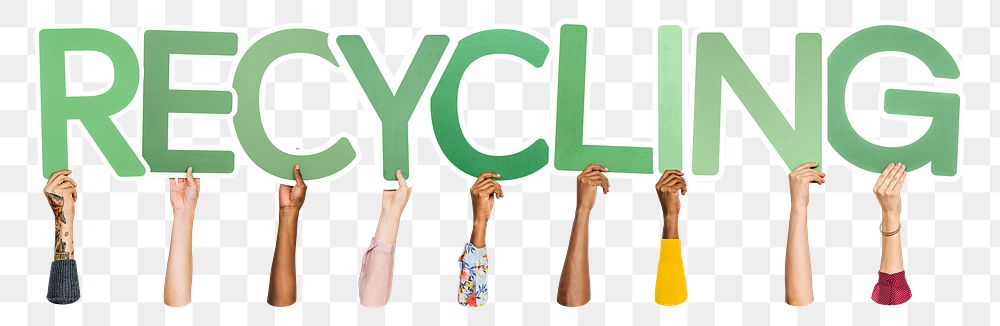 Recycling word png element, transparent background