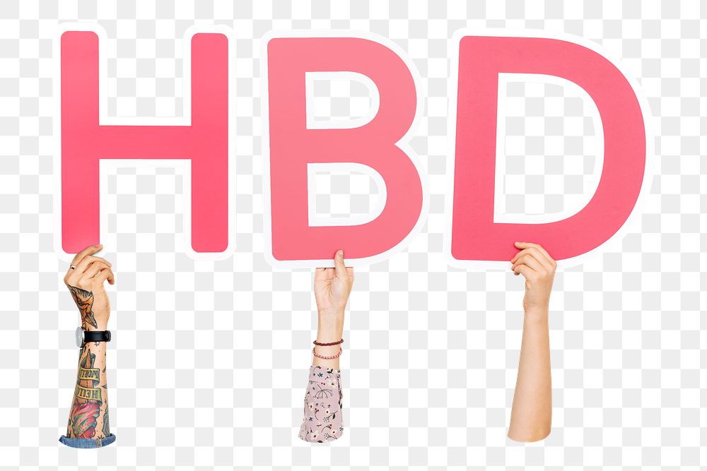 HBD word png element, transparent background