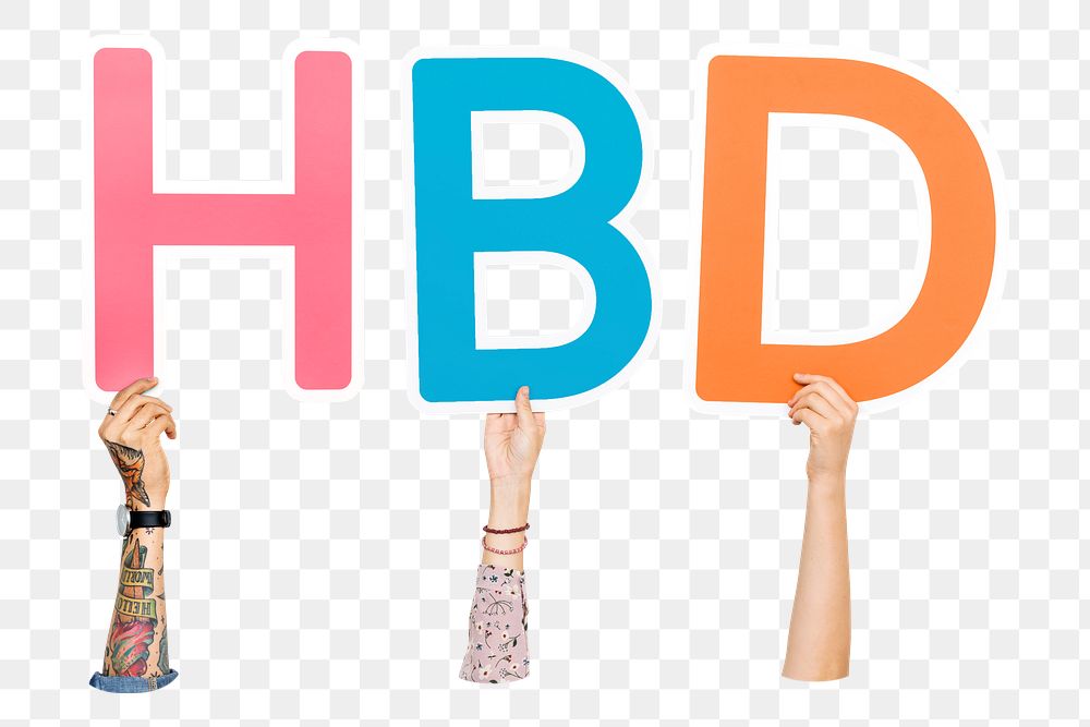 HBD word png element, transparent background