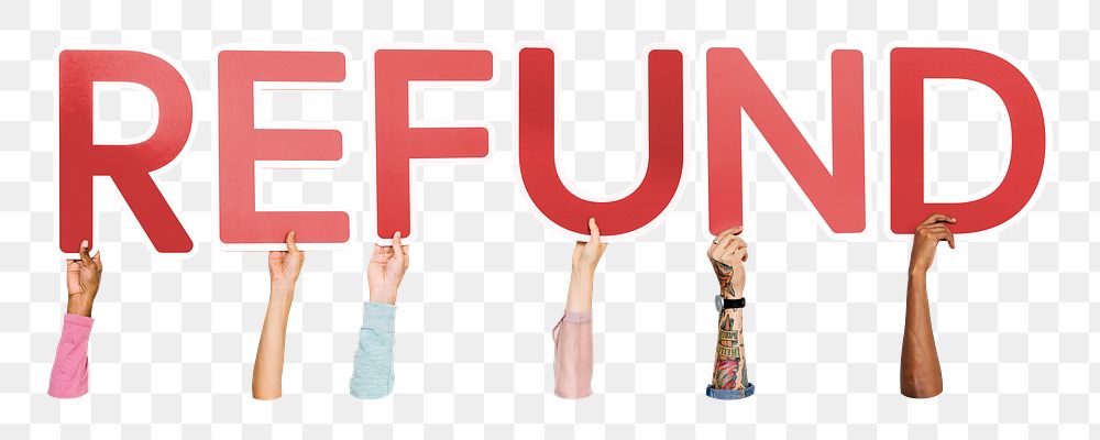 Refund word png element, transparent background