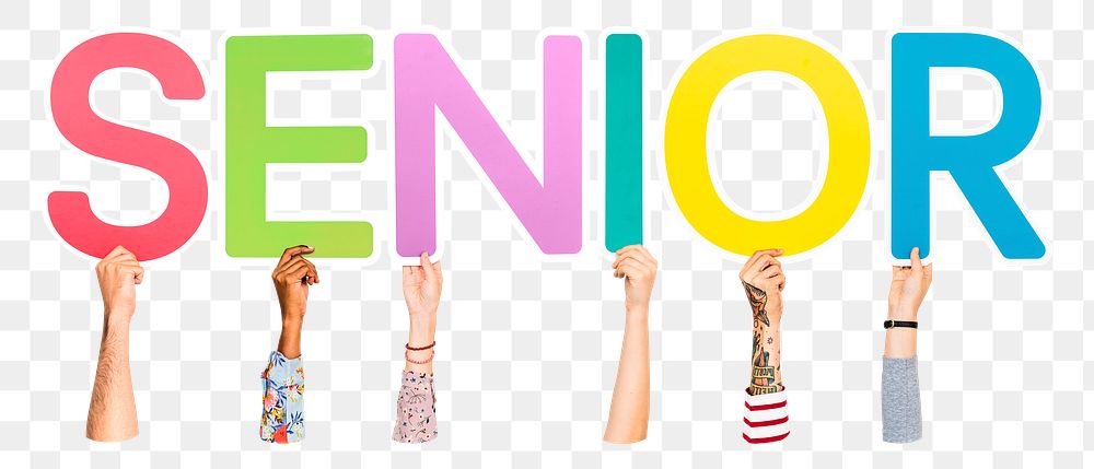 Senior word png element, transparent background