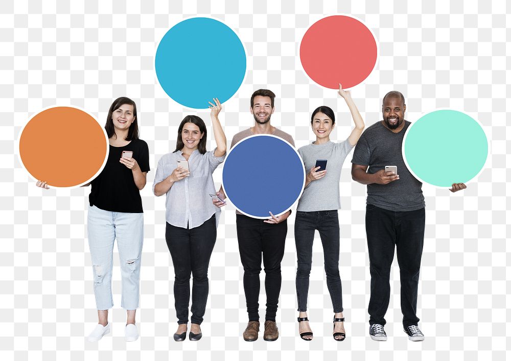 People using phones png element, transparent background