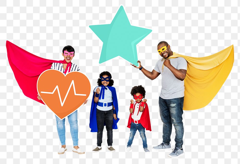 Png Superhero team with health protection insurance, transparent background