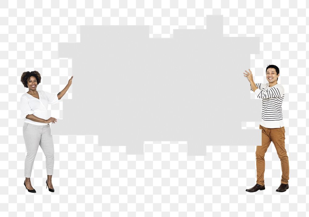 Businesspeople holding png mind maps, transparent background