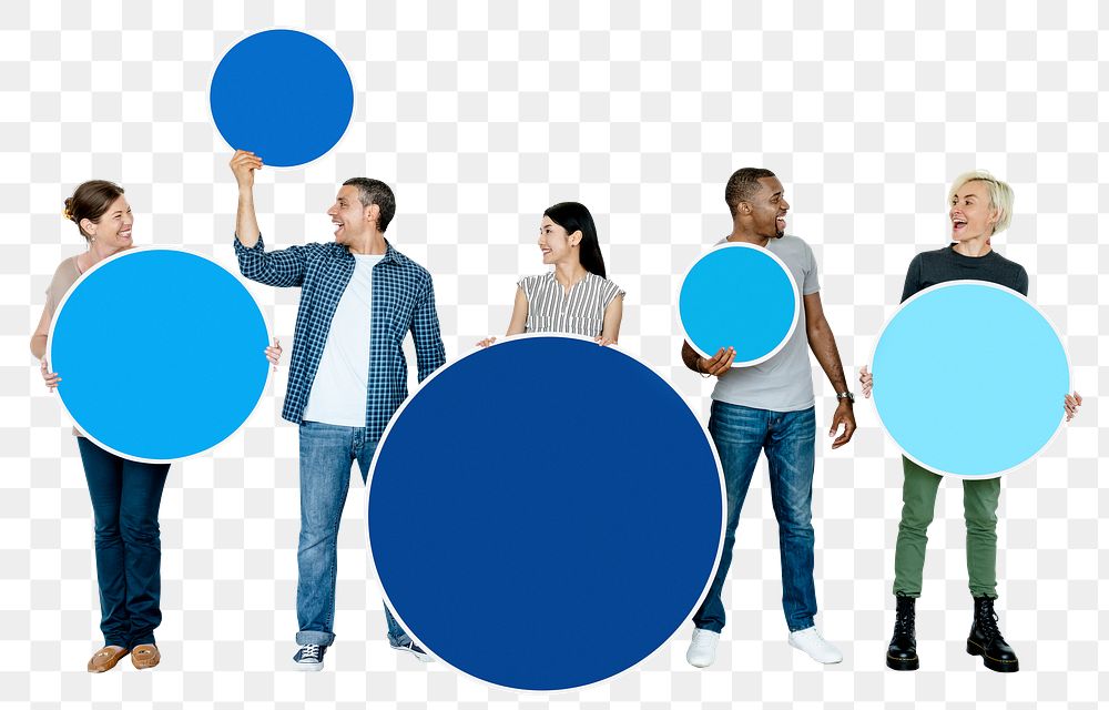 Png Diverse people holding round circles, transparent background