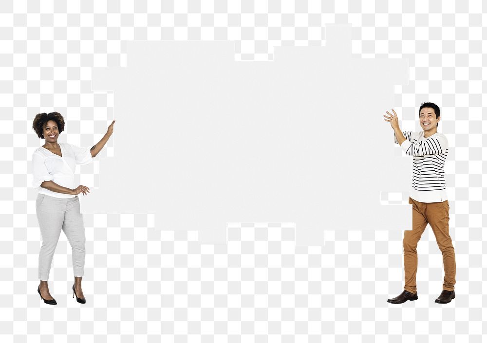 Businesspeople holding png mind maps, transparent background