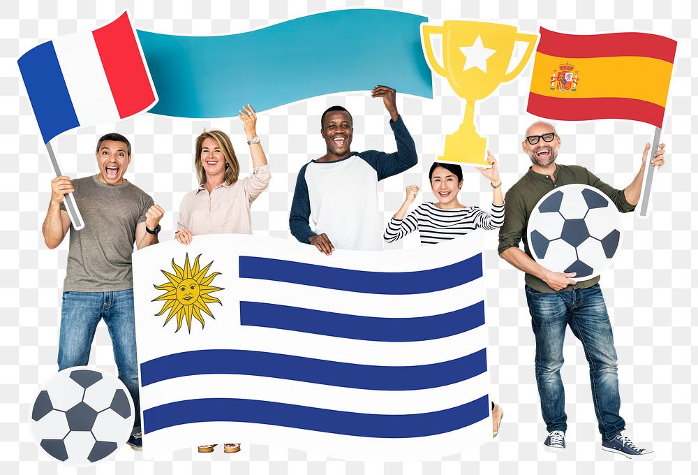 Png Football fans France, Uruguay and Spain, transparent background