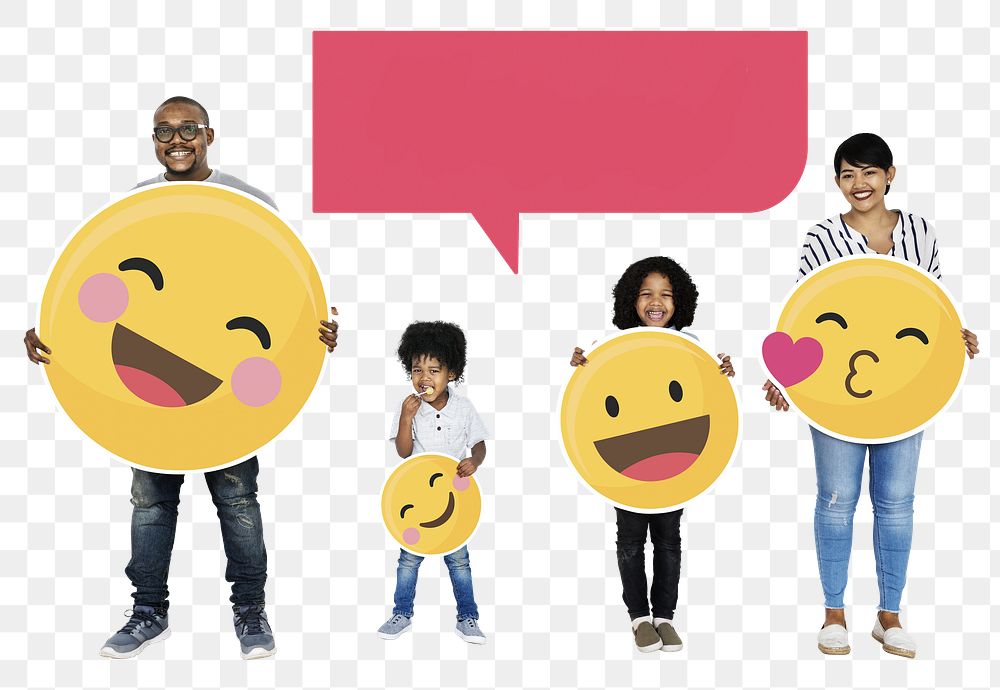 Png Cheerful family with happy emoticons, transparent background