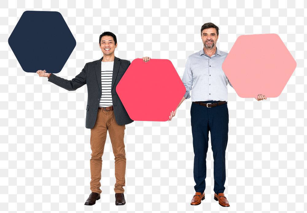 Png Business people holding blank boards, transparent background