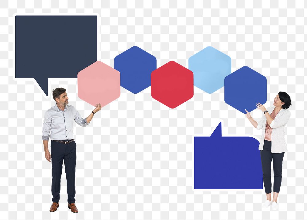 Businesspeople holding png mind maps, transparent background