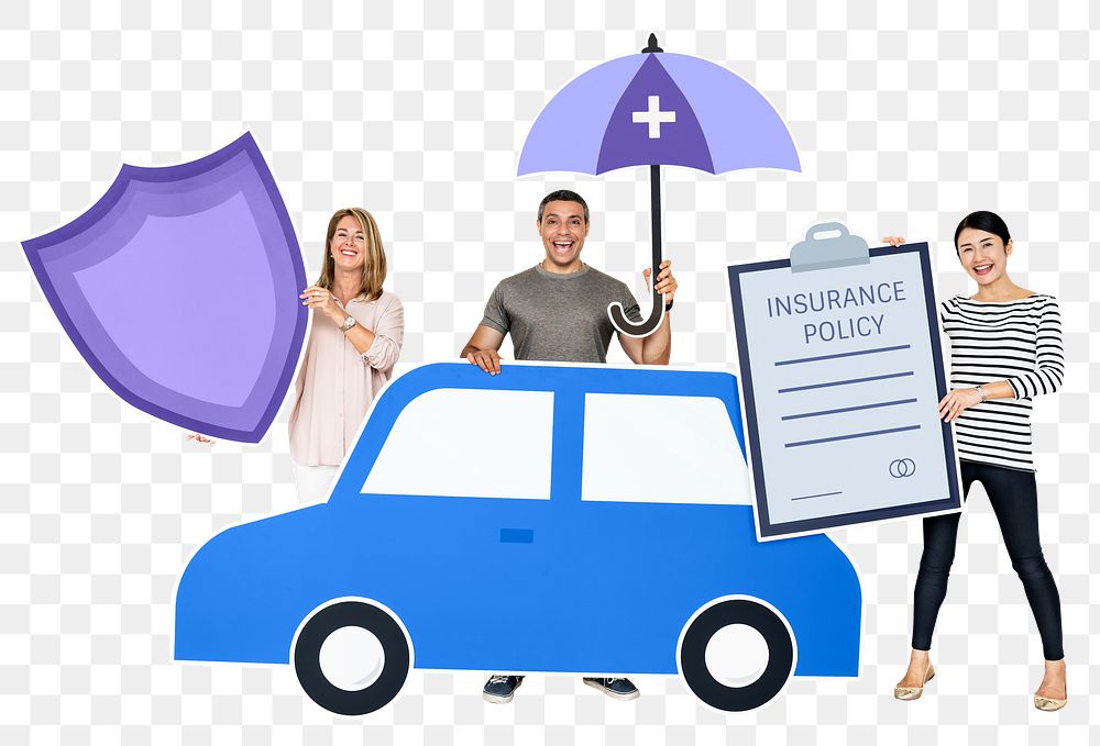 Png People with car insurance policy, transparent background