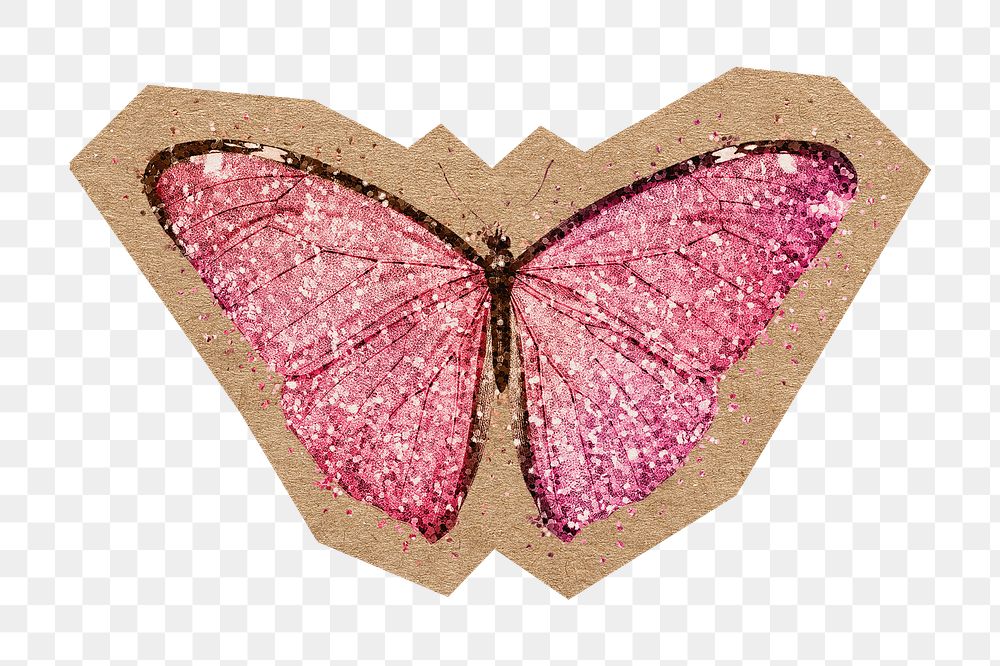 Glitter pink butterfly png, cut out paper element, transparent background