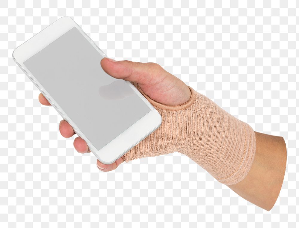 Hand holding png smartphone digital device, transparent background
