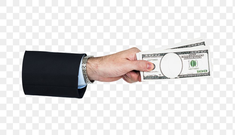 Businessman holding money png transparent background