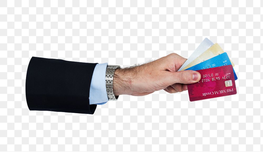 Hand holding png credit cards transparent background