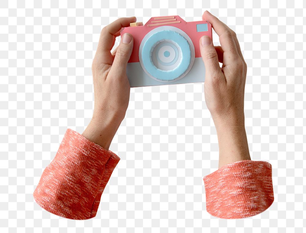 Hand holding camera png transparent background