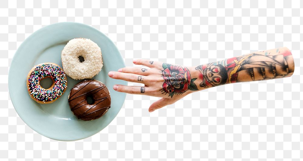 Hand reaching png donut transparent background