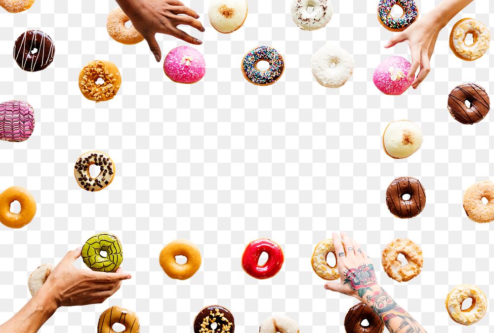 Hand holding png donut, transparent background