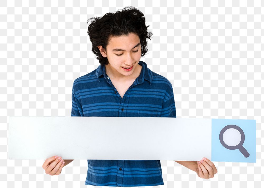 Man holding searching bar png element, transparent background