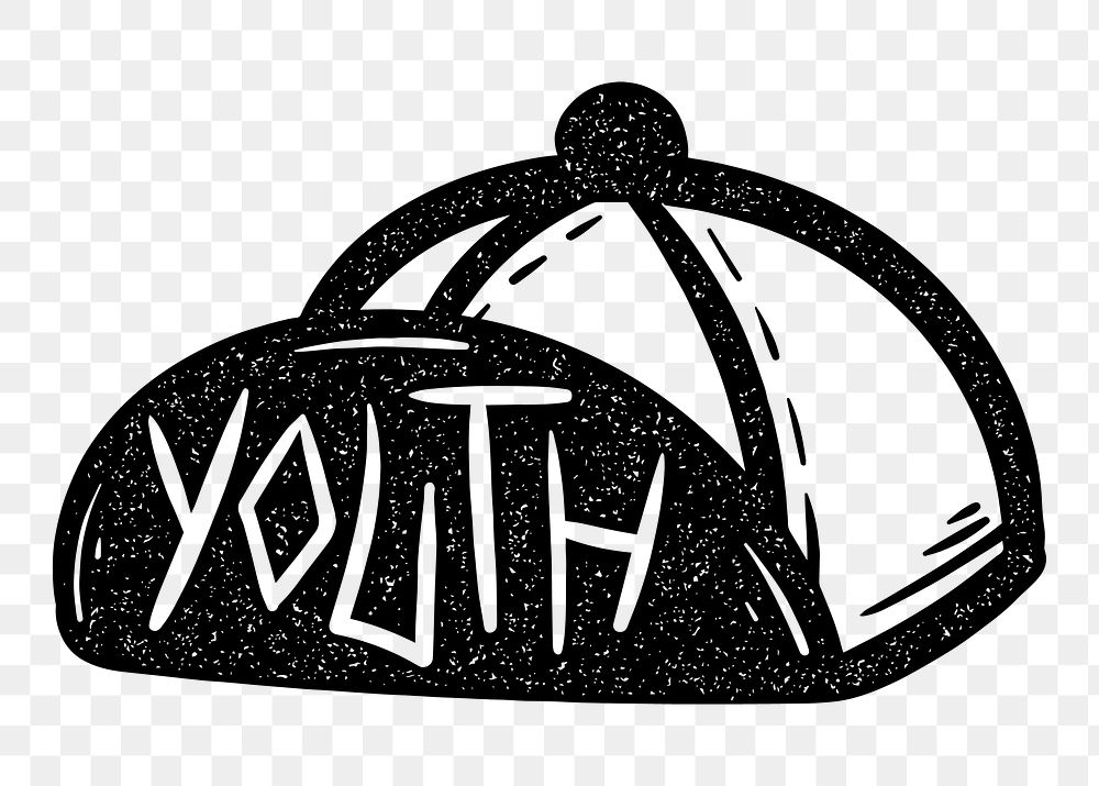 Png black youth design cap element, transparent background