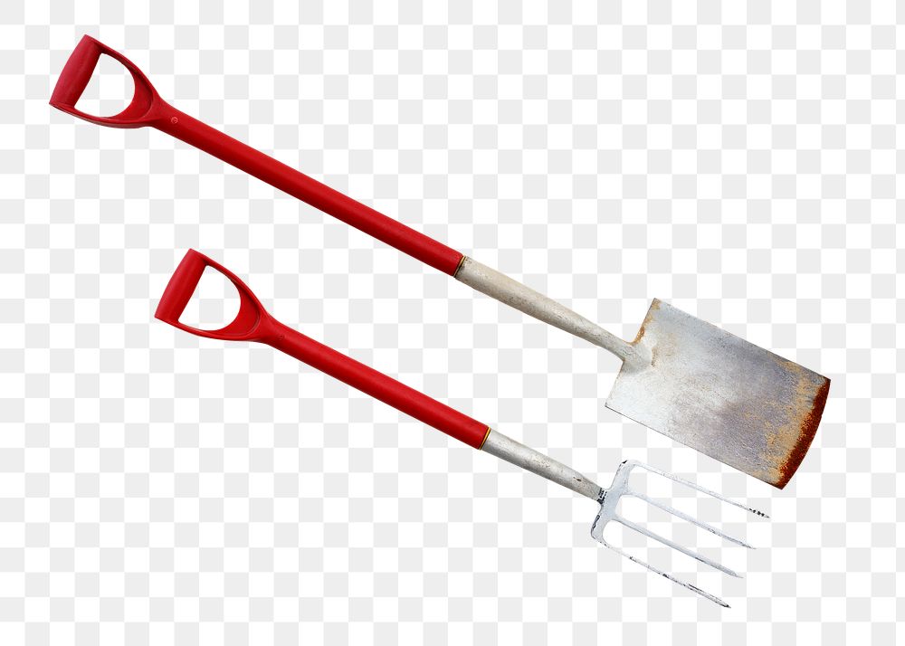 Png shovel and rake, isolated image, transparent background