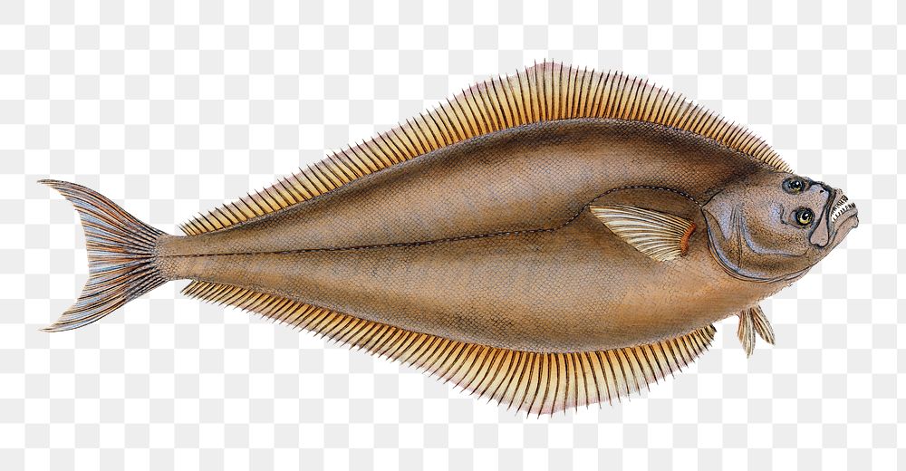 Atlantic halibut fish png sticker, transparent background