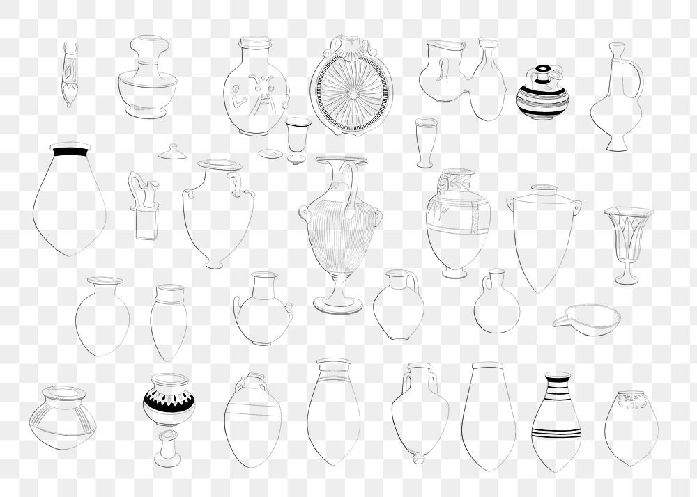 Png Collection of vases from the paintings, Egyptian hieroglyphs, transparent background