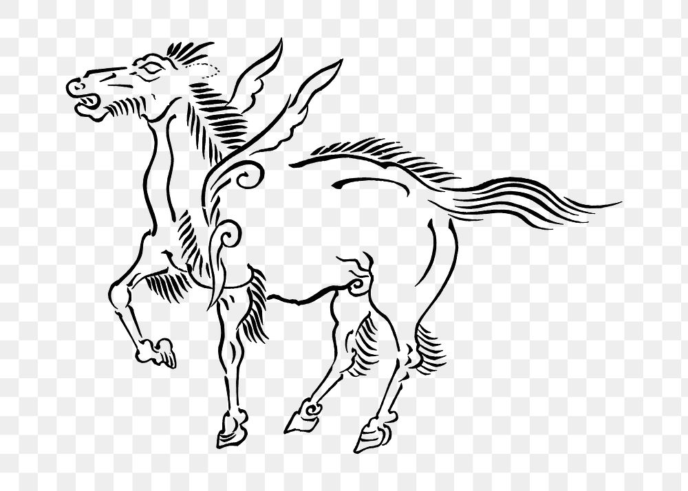 Japanese unicorn png vintage illustration, transparent background