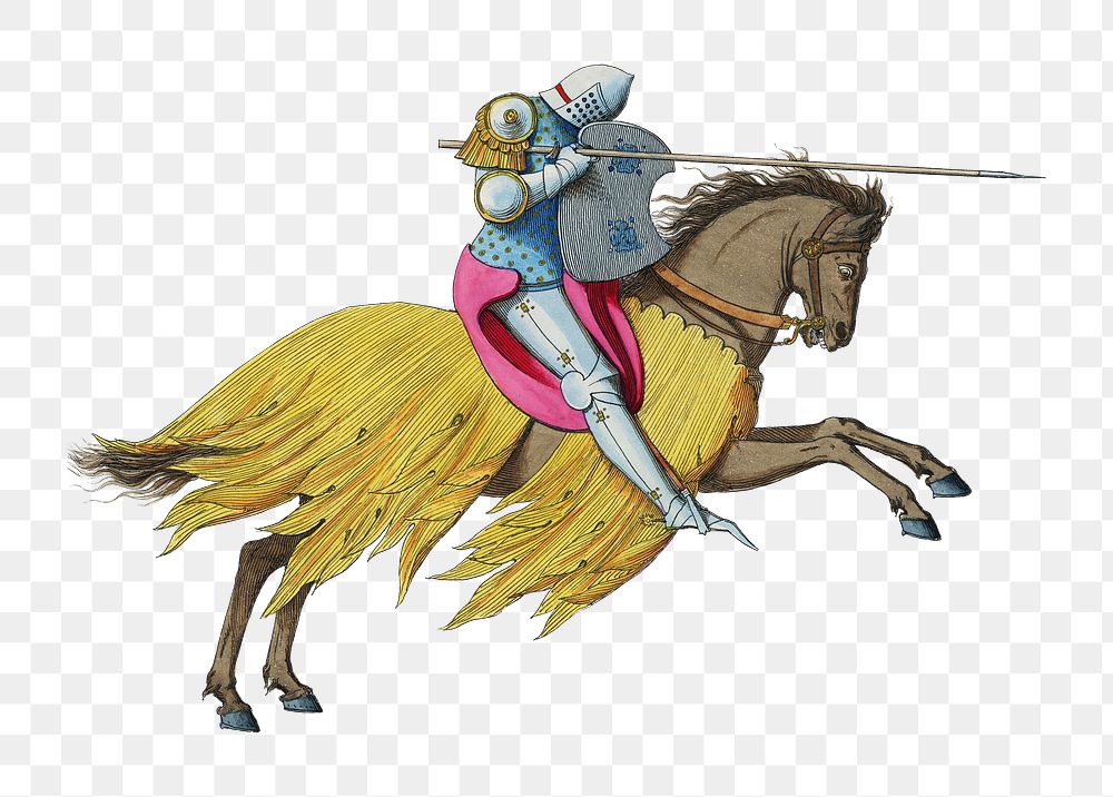 Colorful knight png vintage illustration on transparent background