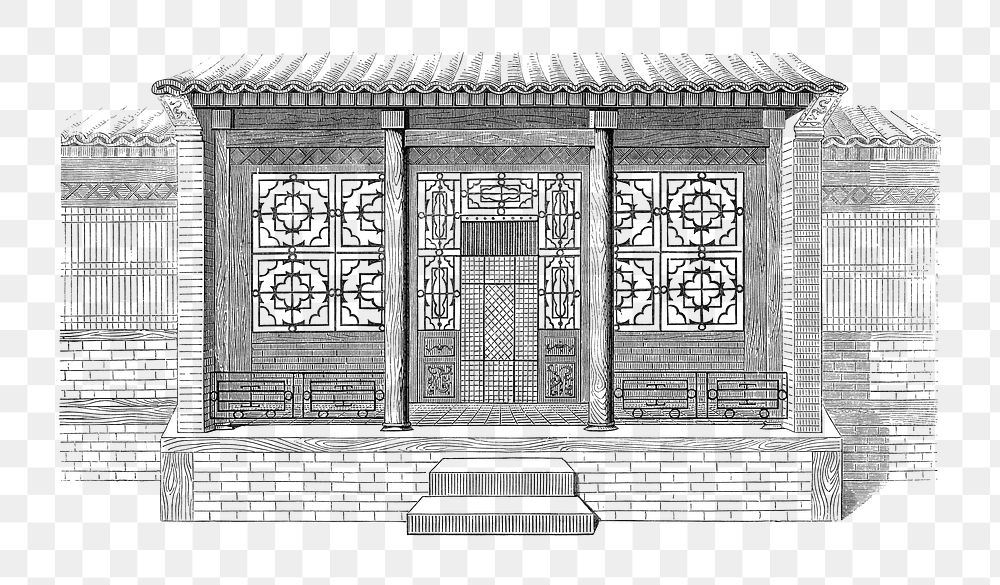 Chinese architecture png door illustration, transparent background 