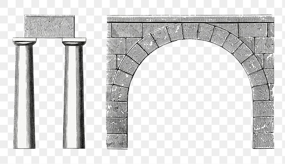 Arch columns png vintage illustration collage element on transparent background