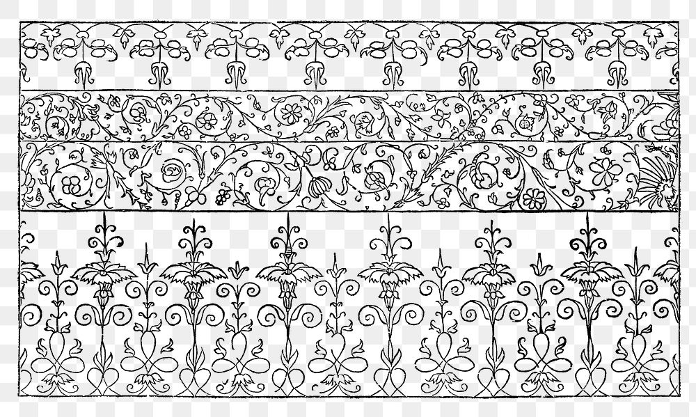 Vintage ornaments png line art, transparent background