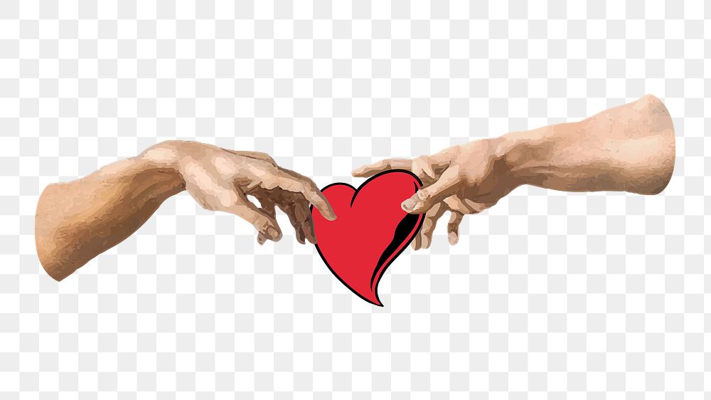 Hands with heart png, transparent background, sharing love, remixed by rawpixel from artwork by Michelangelo Buonarroti