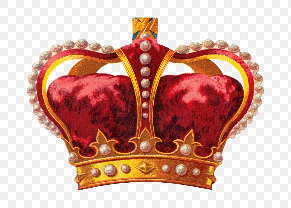 Red crown png, vintage accessory illustration on transparent background. Remixed by rawpixel.