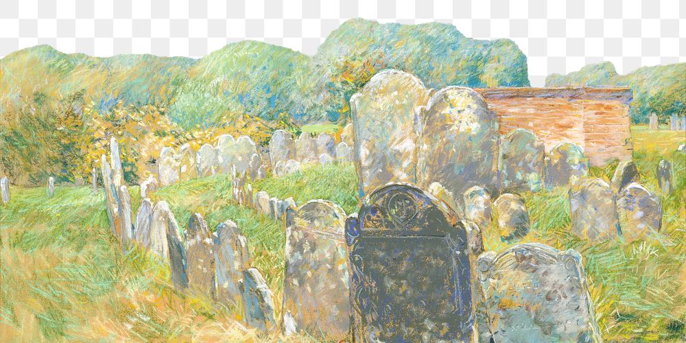 Png Colonial Graveyard at Lexington, illustration by Childe Hassam, transparent background. Remixed by rawpixel.