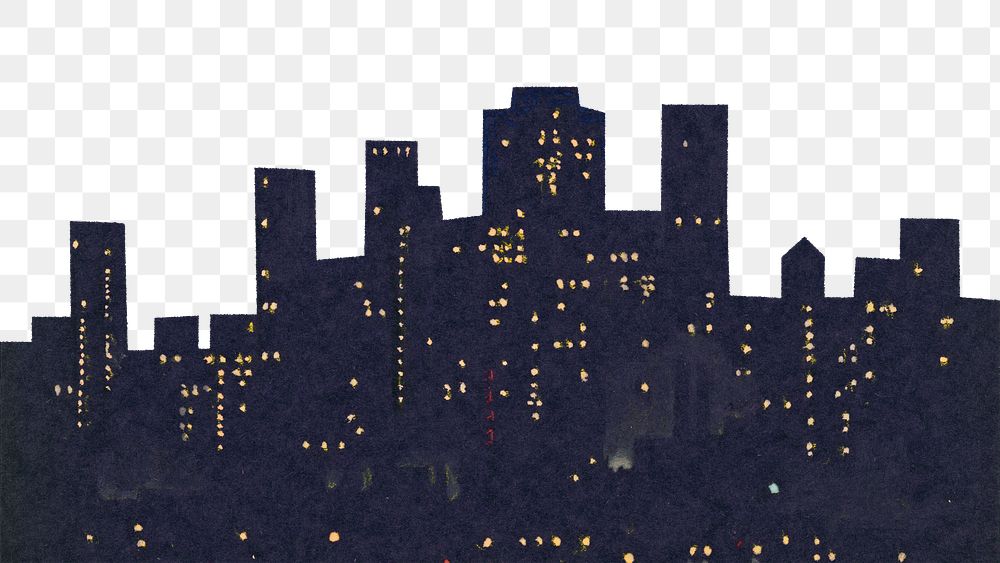 Night png lights of Manhattan, cityscape illustration by Joseph Pennell, transparent background. Remixed by rawpixel.