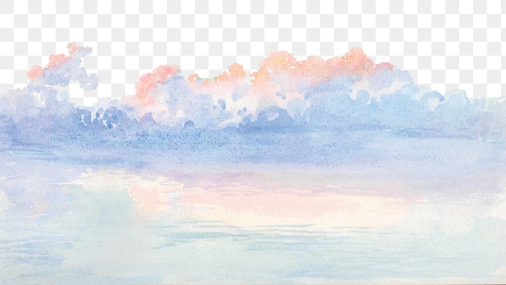 Pastel sky png watercolor border, transparent background. Remixed from George Elbert Burr artwork, by rawpixel.