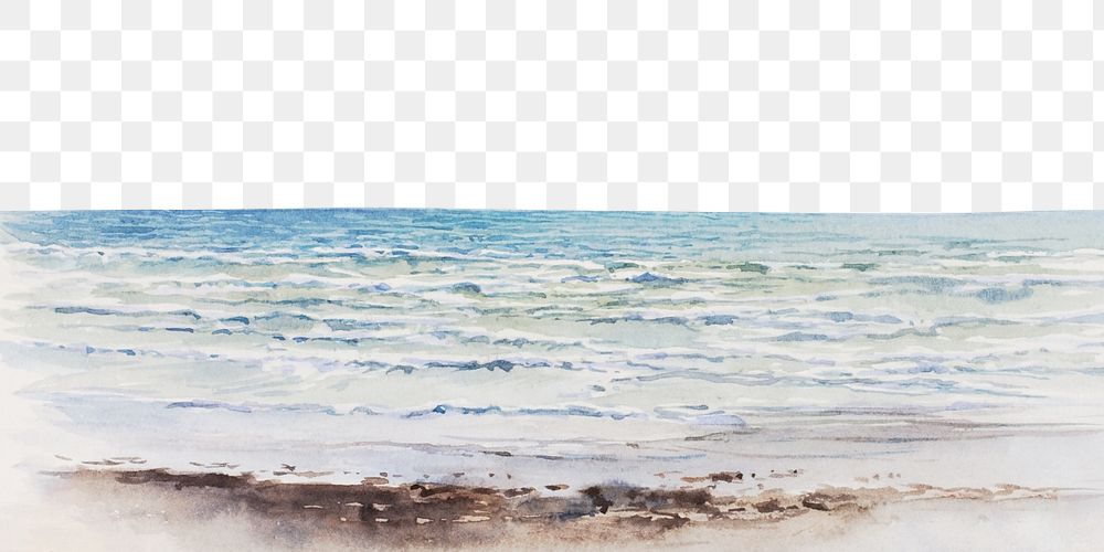Ocean png watercolor border, transparent background. Remixed from George Elbert Burr artwork, by rawpixel.