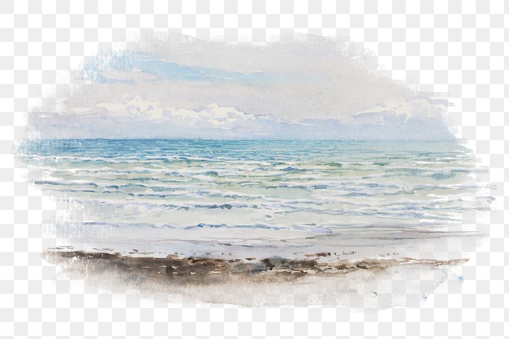 Ocean png watercolor illustration element, transparent background. Remixed from George Elbert Burr artwork, by rawpixel.